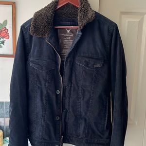 Vintage American Eagle brown faux fur lined Navy corduroy jacket.